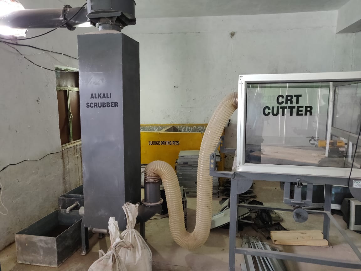 Alkali scrubber and CRT cutter unit
